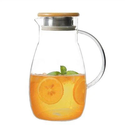 Szklany dzbanek o pojemności 1400 ml z bambusowymi pokrywkami